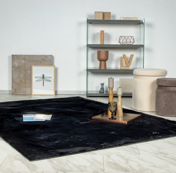 Wasbaar vloerkleed Loft – Zwart met diepe effen tint