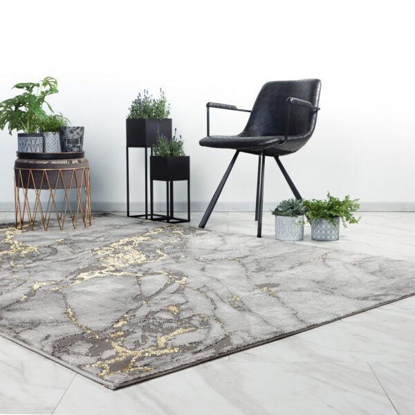 Marmaris Vloerkleed – Goud – Marmerlook Design – Modern & Laagpolig