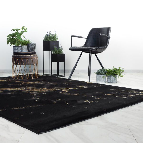 Marmaris Vloerkleed – Zwart/Goud – Marmerlook Design – Modern & Laagpolig