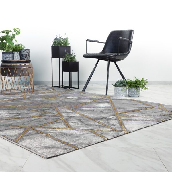Marmaris Vloerkleed – Goud/Zilver – Marmerlook Design – Modern & Laagpolig