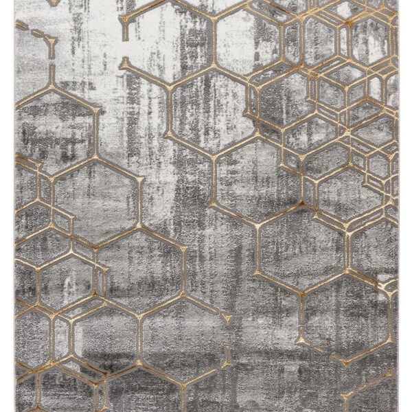 Marmaris Vloerkleed – Grijs/Goud – Laagpolig met Honingraatmotief