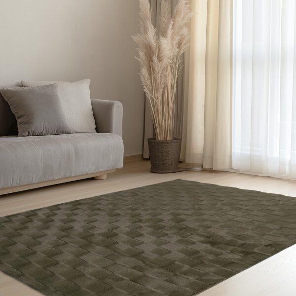 Soul Vloerkleed – Donkergroen – Geblokt Design – Zacht Hoogpolig