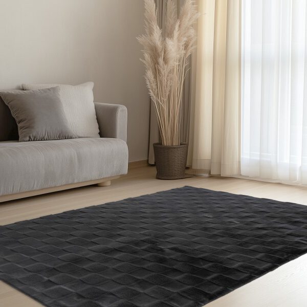 Soul Vloerkleed – Antraciet – Geblokt Design – Zacht Hoogpolig