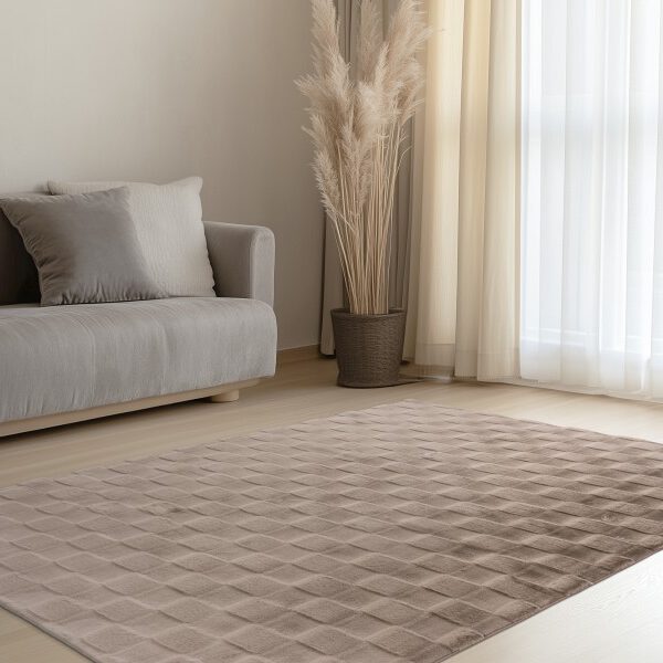 Soul Vloerkleed – Taupe – Geblokt Design – Zacht Hoogpolig