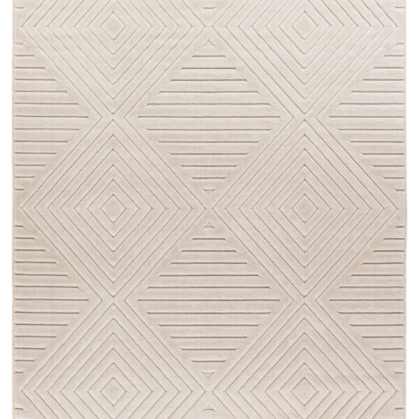 Japandi binnen- en buitenkleed Viva – ivory met subtiel geometrisch patroon