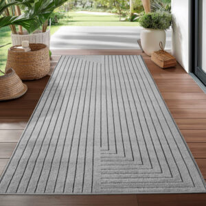 Nova – Vloerkleed Oslo Grijs – Binnen En Buiten vloerkleed – Laagpolig – Japandi stijl