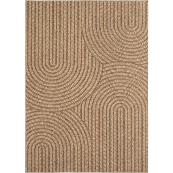 Timber – Japandi Boogpatroon Beige met Sisal-Look – Binnen & Buiten Vloerkleed – Laagpolig