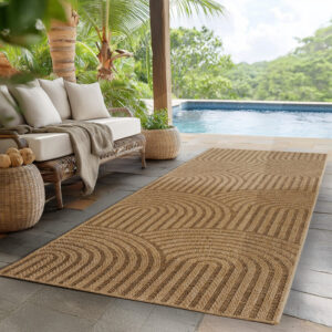 Timber – Japandi Boogpatroon Beige met Sisal-Look – Binnen & Buiten Vloerkleed – Laagpolig