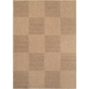 Timber – Geblokt Beige met Sisal-Look – Binnen & Buiten Vloerkleed – Laagpolig