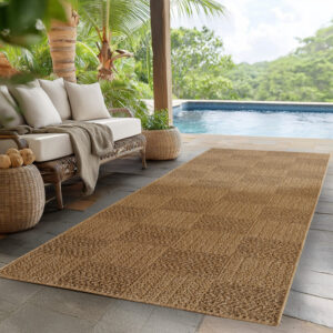 Timber – Geblokt Beige met Sisal-Look – Binnen & Buiten Vloerkleed – Laagpolig