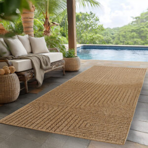 Timber – Geweven Strepen Beige met Sisal-Look – Binnen & Buiten Vloerkleed – Laagpolig