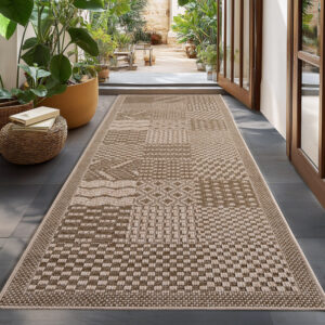 Ibiza – Geblokt Patchwork Bruin/Beige – Binnen & Buiten Vloerkleed – Laagpolig