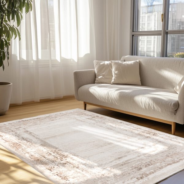 Lyon – Taupe kader structuur – Laagpolig vloerkleed