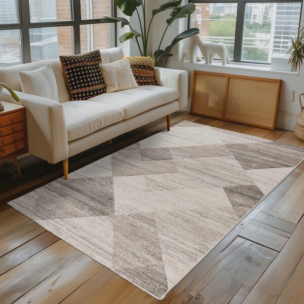 Trendy Carving – Beige silver geometrische structuur – Laagpolig vloerkleed